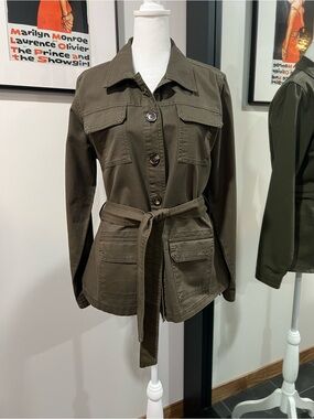 Maurices Olive Utility Jacket with Self Tie Belt 100% Cotton M